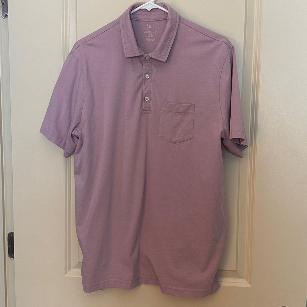 George Men's Purple Classic Collared Button Short Sleeve Polo Shirt Size Large